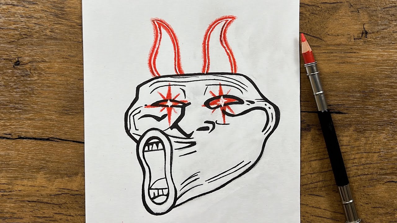 How to draw super mega troll face easy step-by-step