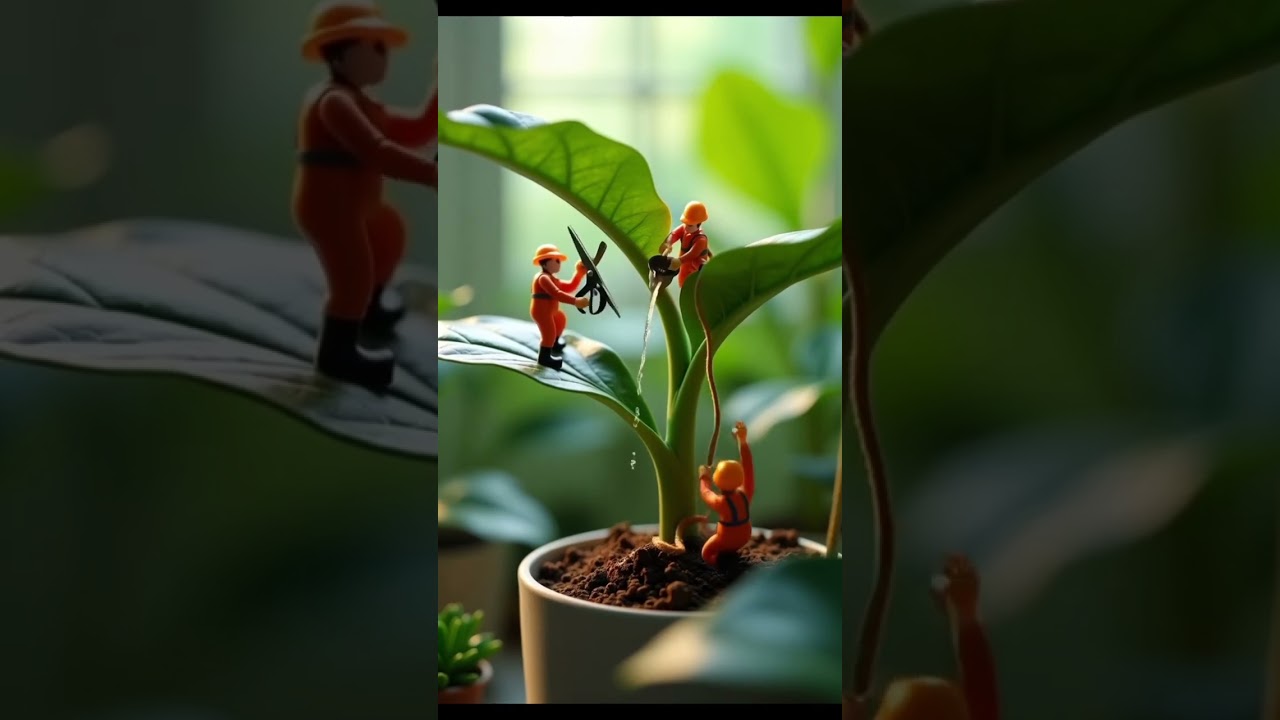 tiny workers work on plant#ai #shorts #youtubeshorts #viralshorts #shortvideos