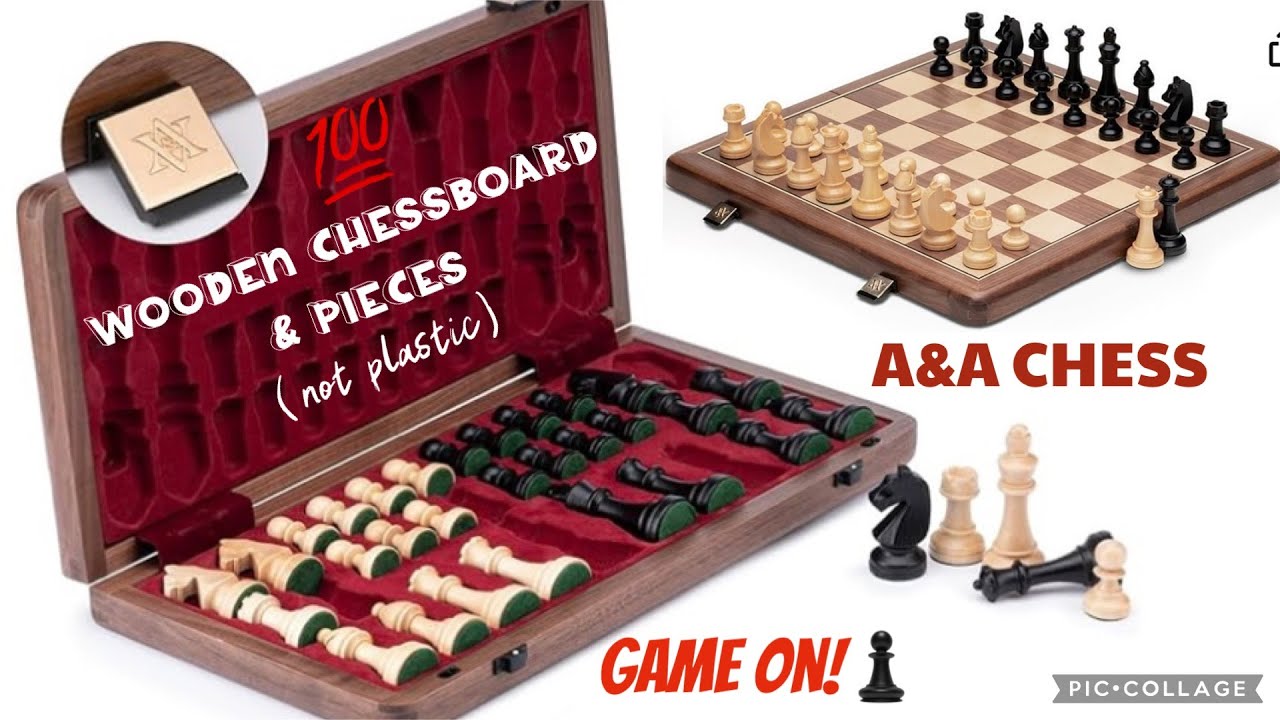 A&A Premium Natural Walnut Folding Chess Set