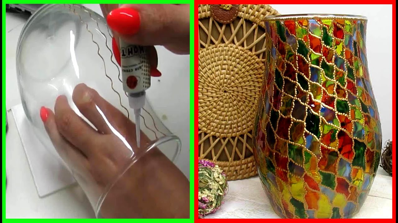 Falso Vitral sobre Vidrio | Jarrón o Florero Mosaico de 5 Colores | Tutorial de Pintura