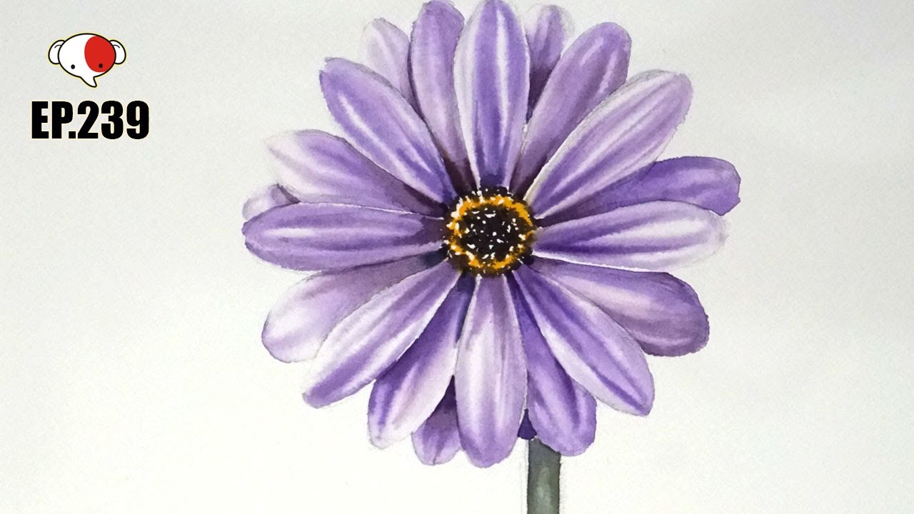 สอนวาดสีน้ำ ดอกไม้ สำหรับมือใหม่ How to Paint a Purple Flowers /watercolor/ครูช้างสอนวาด ตอนที่ 239
