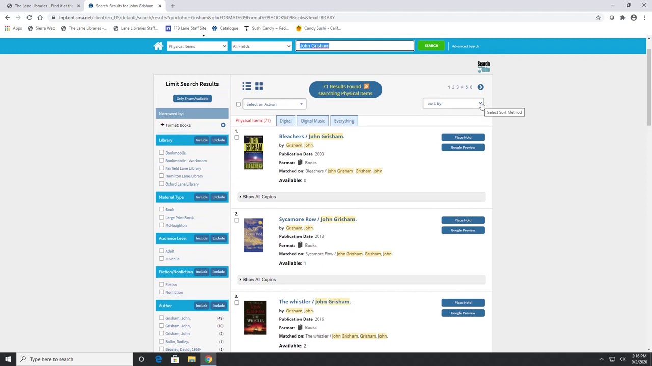 Searching Lane's Online Catalog