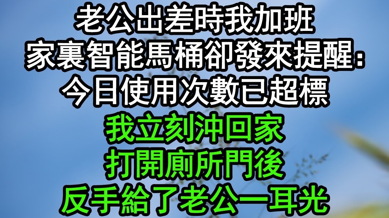 老公出差時我加班，家裏智能馬桶卻發來提醒：今日使用次數已超標！我立刻沖回家，打開廁所門後，反手給了老公一耳光#深夜淺讀 #為人處世 #生活經驗 #情感故事