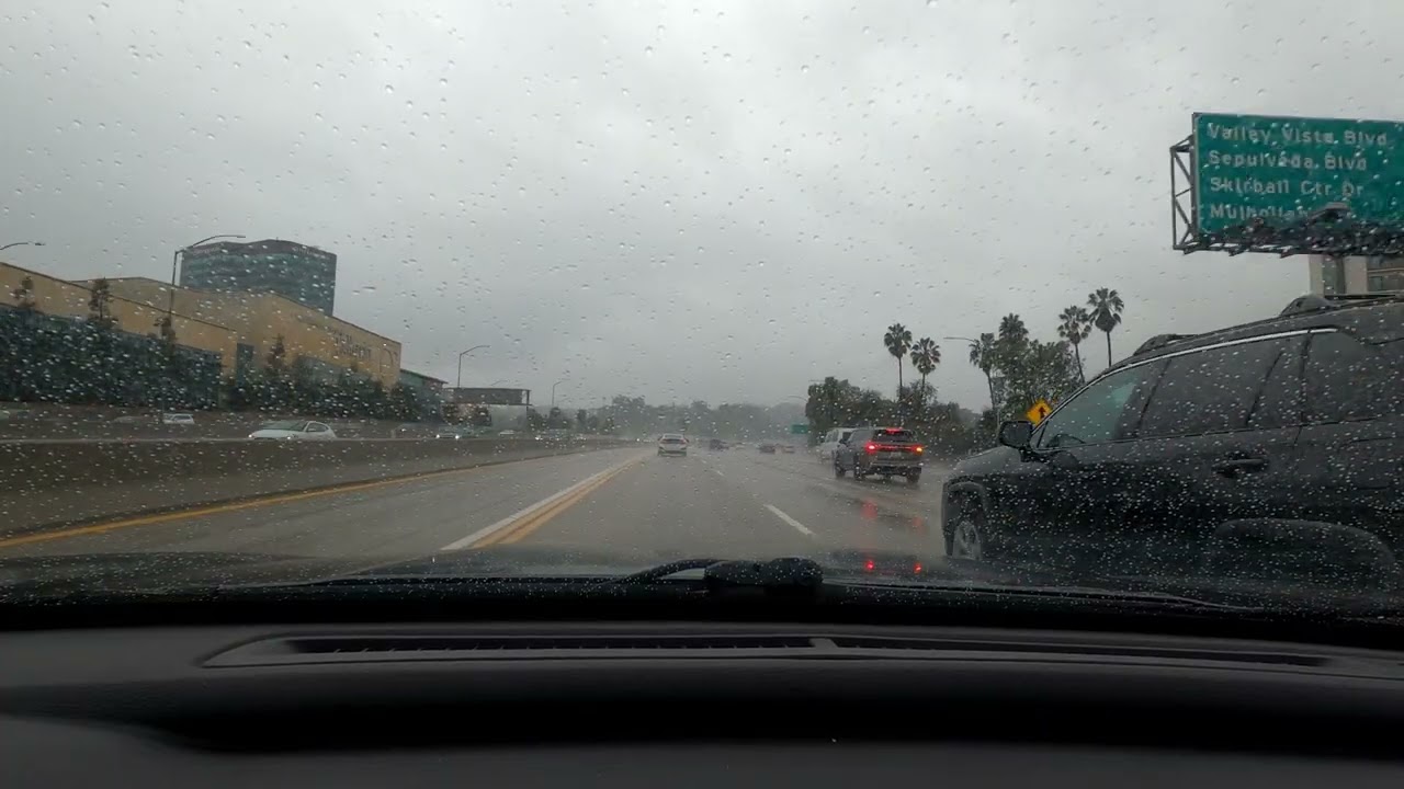 Christmas Eve Rainy Drive 405 Freeway South The Valley to South Los Angeles County. ASMR 4K