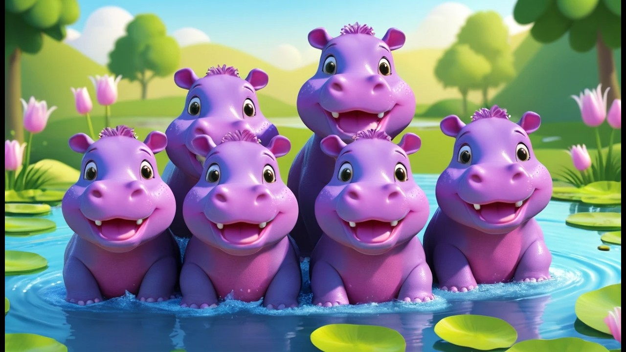 Cinco Pequeños Hipopótamos Splash Splash Splash | Canciones de Animales y Conteo para Niños