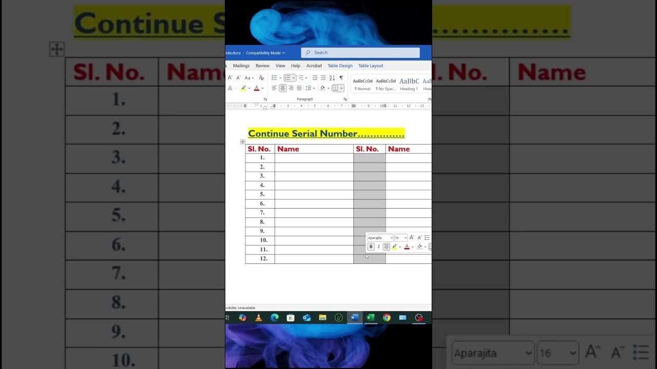Auto-Continue Serial Numbers Across Multiple Columns in Word Tables &ndash; Here&rsquo;s How! #SerialNumbers