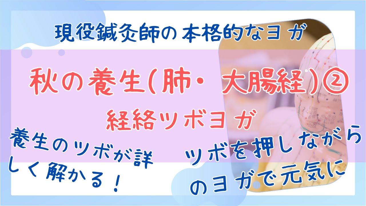 経絡ツボヨガ～座学とレッスン～秋の経絡②肺経大腸経のツボ　秋の養生のツボを解説、ツボを押しながらの気持ちいいヨガで身体の不調を改善　イラスト入りだから分かりやすい