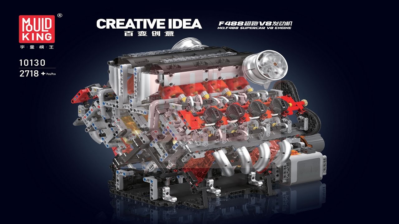 Mould King 10130 Instructions – F488 Motorised V8 Engine  LEGO Technic Style Engine Build Guide