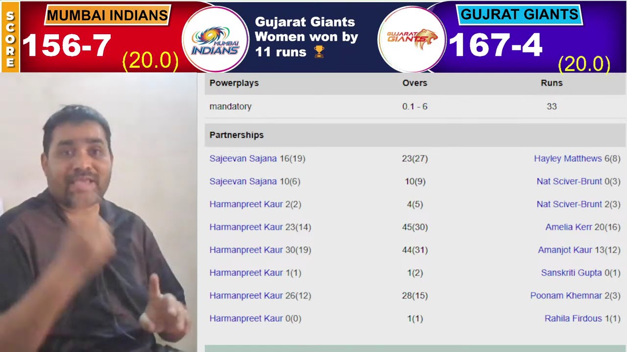 LIVE SCORE UPDATES OF WOMEN PREMIER LEAGUE 26 || MATCH NO 19TH MUMBAI INDIANS W VS GUJRAT GIANTS W