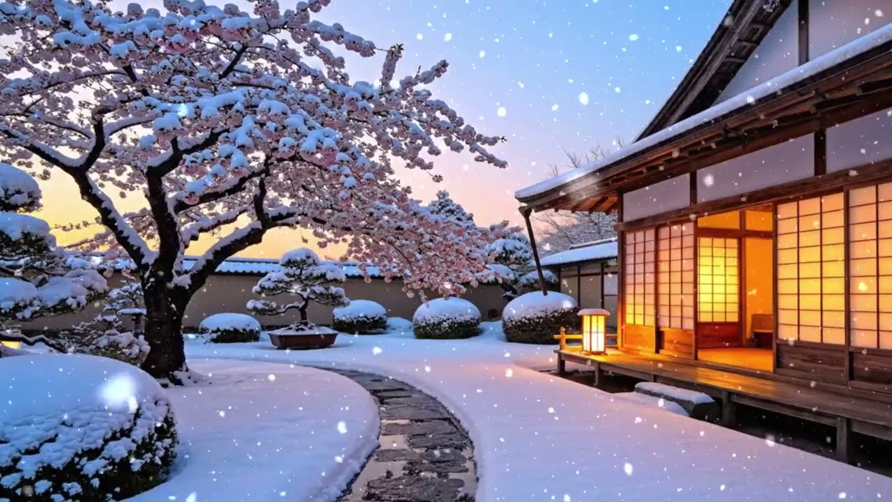 Warm Lights at Winter Sunset Japan 🌅 Soft Piano for Relaxing