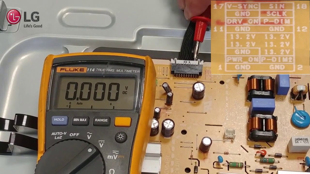 Test et contrôle de l'alimentation sur un téléviseur LG.