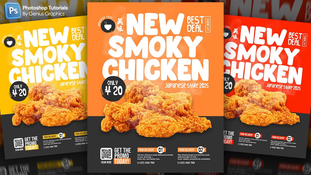 Creative Smoky Chicken Food Poster Design Step-by-Step | Photoshop Magic!