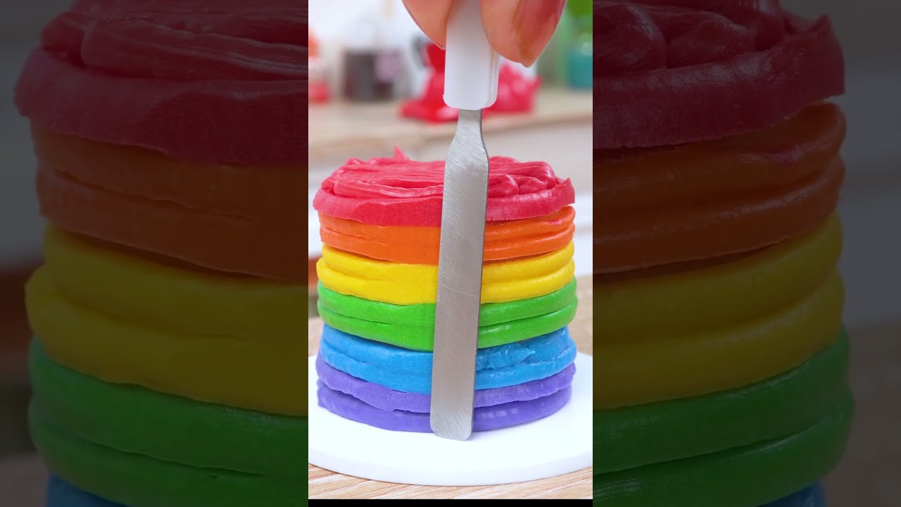 Rainbow Buttercream Cake 🌈 Moist Miniature Cake Baking In Tiny Kitchen #Yumupminiature