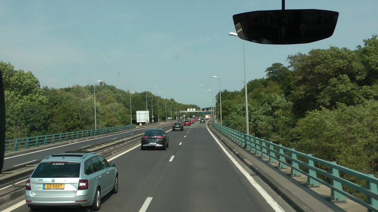 driver view A1 east in Luxembourg from Route de Remich/E29 (American Cemetery) to German border