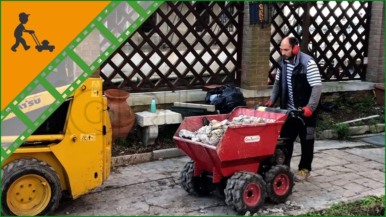 Motocarriola GeotechPro Geotrak 500 con cassone dumper 500Kg e 4 ruote motrici: come funziona