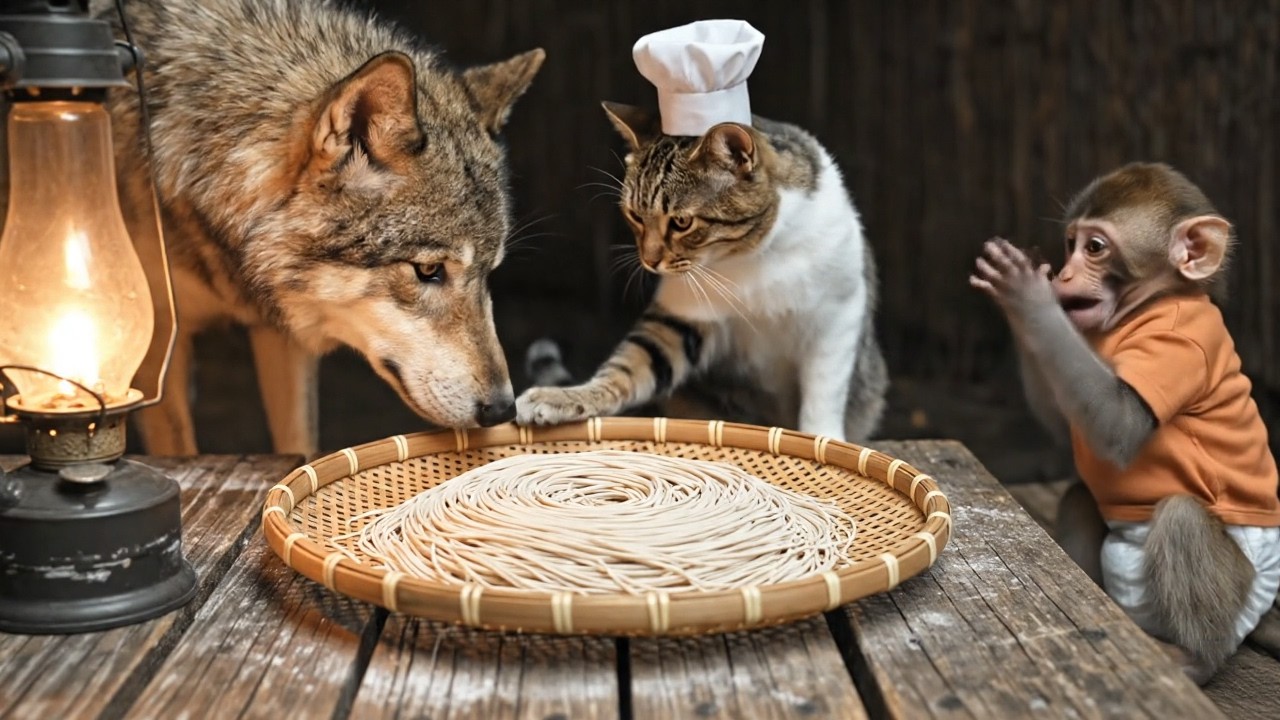 猫シェフと子猿と狼犬は信州そばを作る