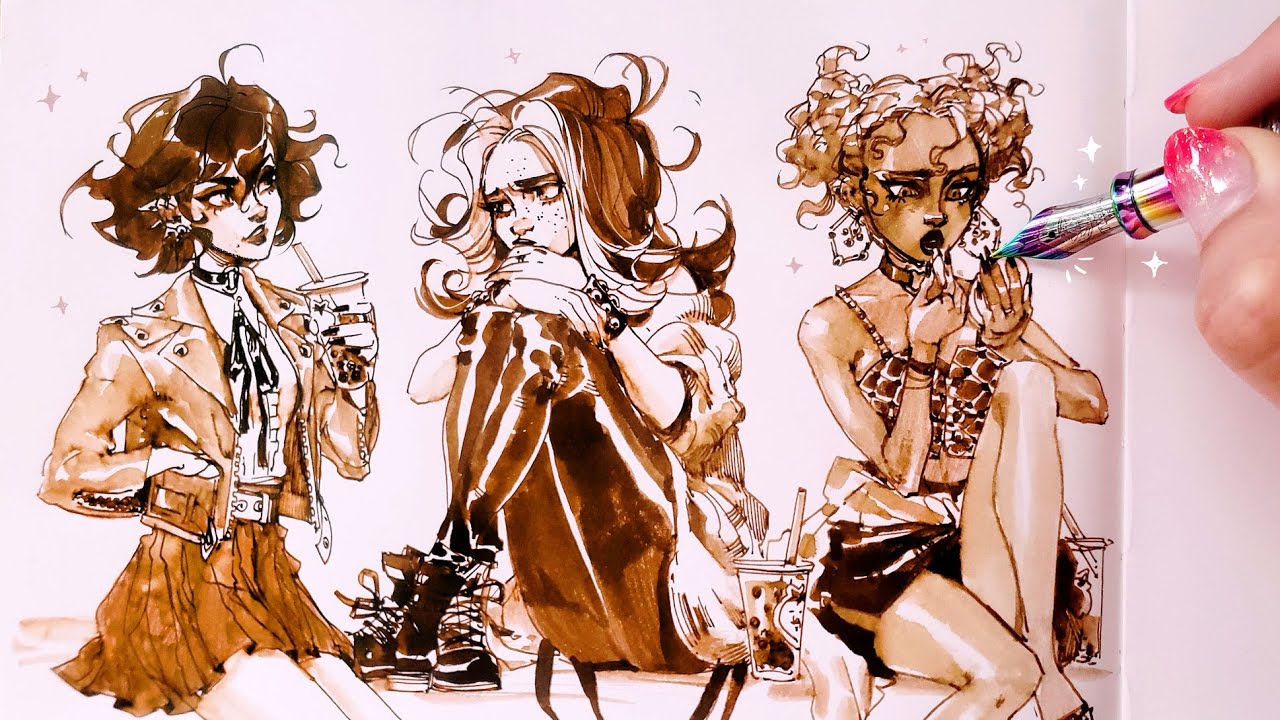 ♥️ Сессия в скетчбуке «Chill» // Рисую своих персонажей перьевой ручкой TWSBI
