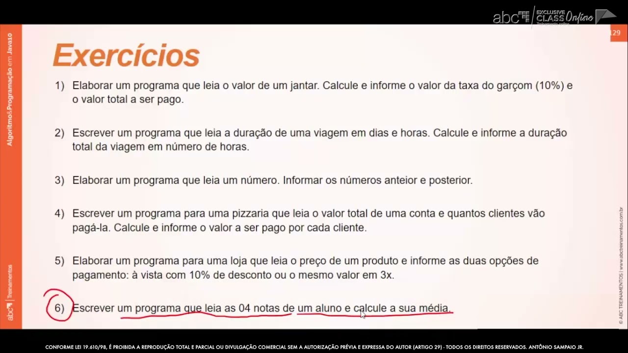 Curso 01: Algoritmos & Programação em JAVA 21 - Unidade 2 - Exercícios - Parte 4 (vídeo 22)