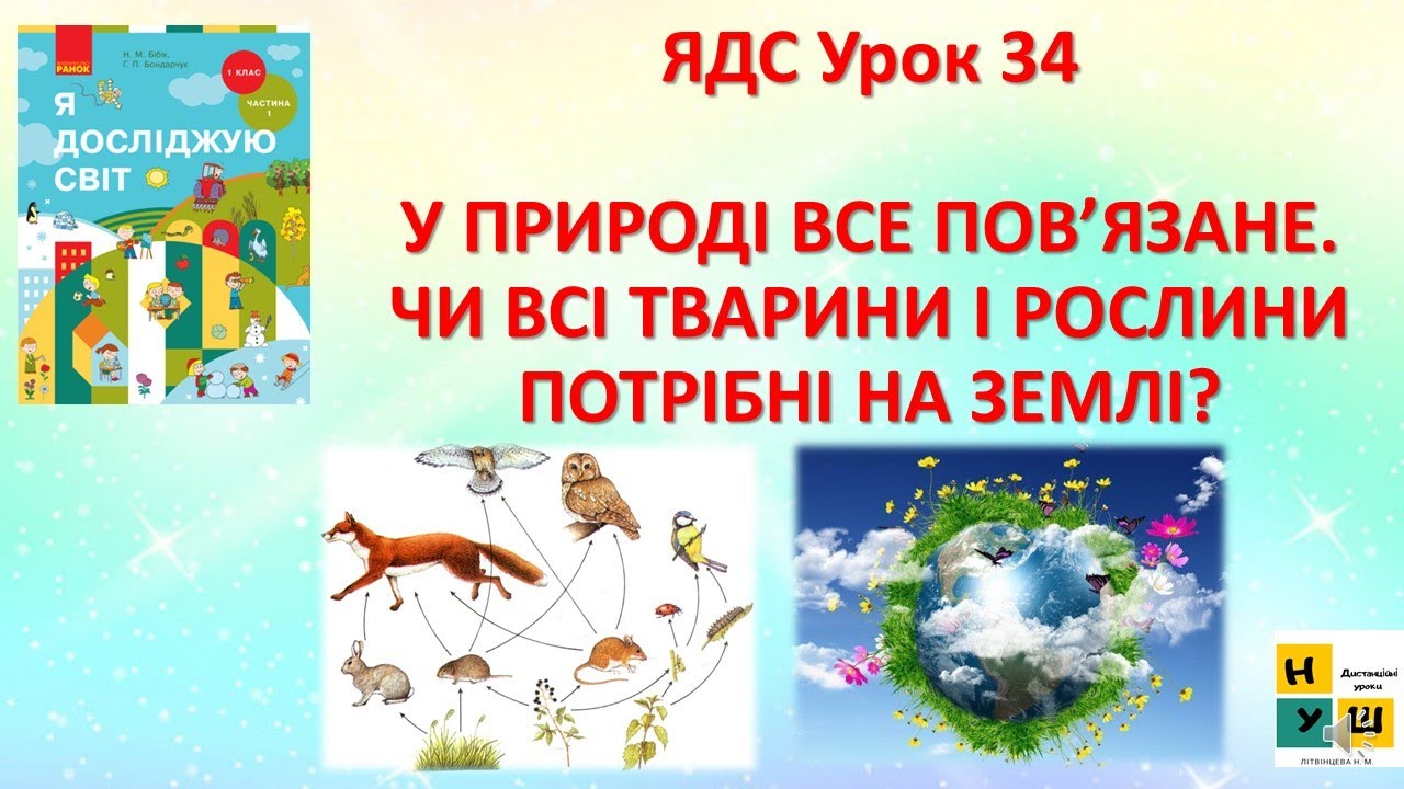 ЯДС  1 клас Урок 34 У ПРИРОДІ ВСЕ ПОВ’ЯЗАНЕ. ЧИ ВСІ ТВАРИНИ І РОСЛИНИ ПОТРІБНІ НА ЗЕМЛІ?  Бібік
