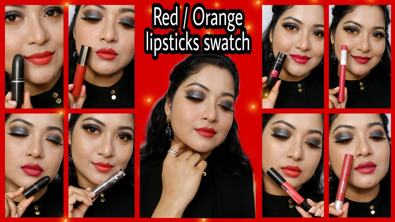 Red and Orange lipstick lip swatches #lipstick #lipstickswatch #redlipstick #sprinklebeautywithtina