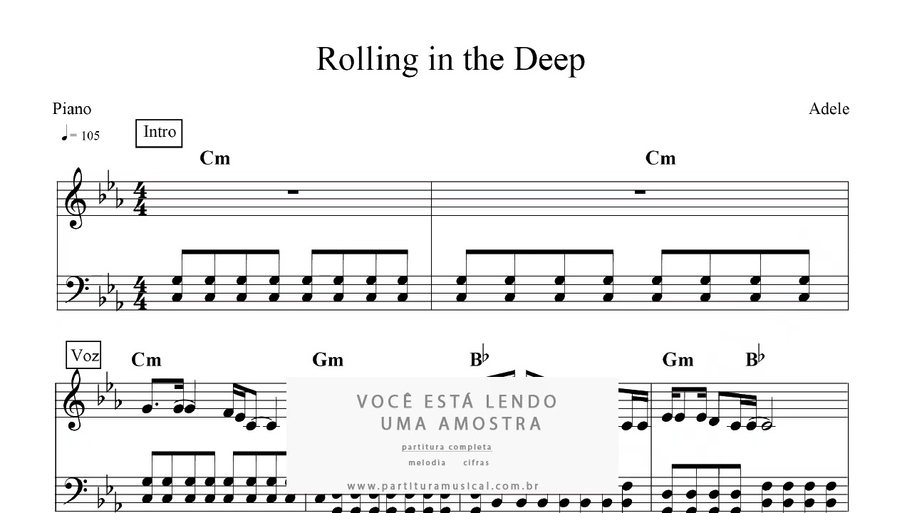 Partitura de Piano Rolling in the Deep - Adele