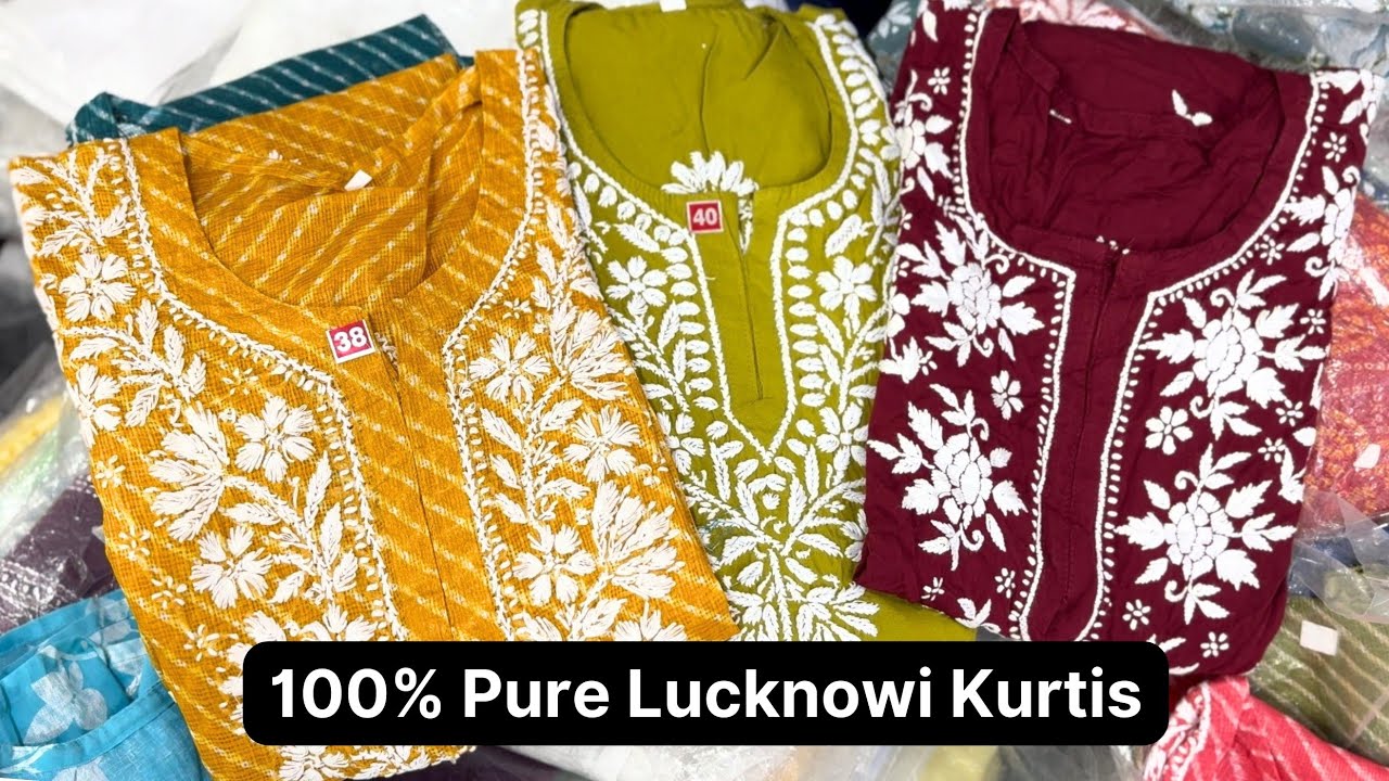 PURE LUCKNOWI CHIKANKARI KURTIS COLLECTION OF LUCKNOW MARKET KURTI SET WHOLESALER