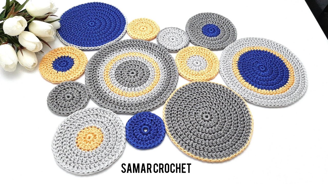 مفرش كروشيه وحدات دائريه بشكل عصرى مميز🥰 مع شرح طريقة التشبيك How to crochet easy doily👌#مفرش_كروشيه