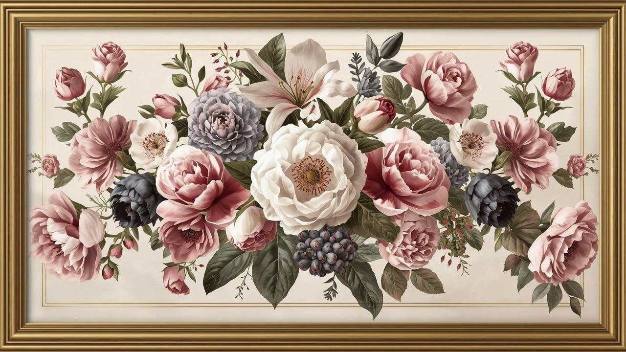 Frame TV Art 4K – Soft Vintage Floral Bouquet | Elegant Botanical Print