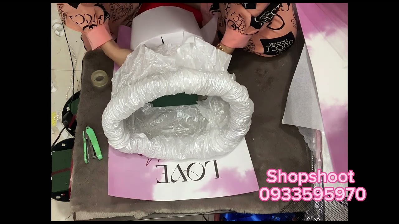 Cách bó hoa 15 bông nhũ lên cốt giấy vạt xéo@shopshoothandmade5660
