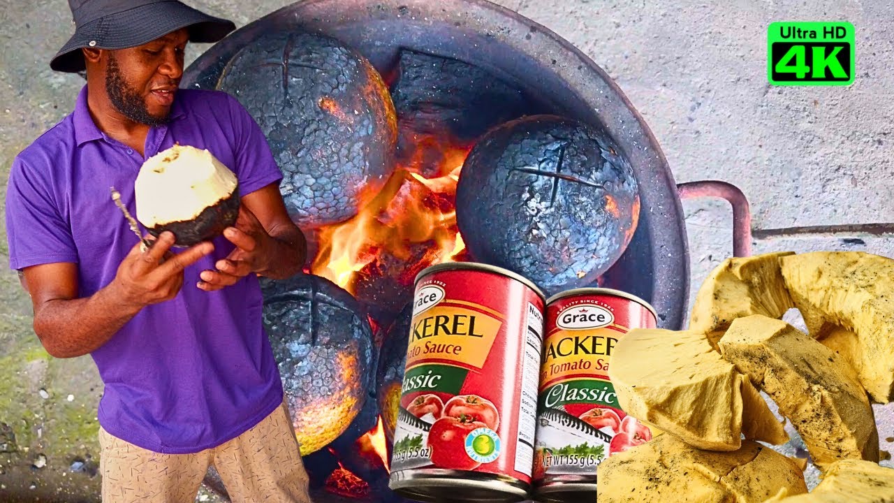 Serving Up A Classic Jamaican Combo!!  Roast Breadfruit With Tin Mackerel.