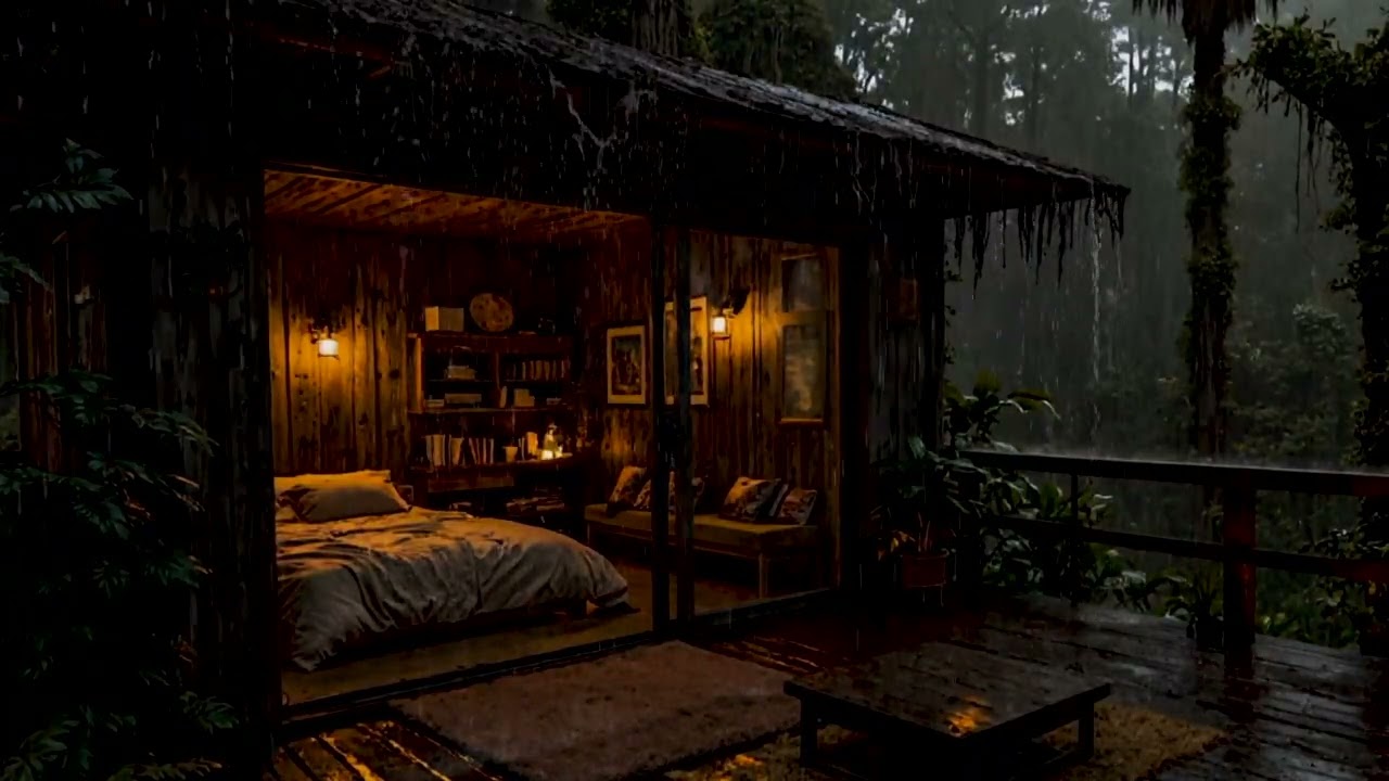 Soft Midnight Rain Surrounding a Hidden Cabin Deep in the Forest 🌧️🌲 | Calm Sleep Sounds