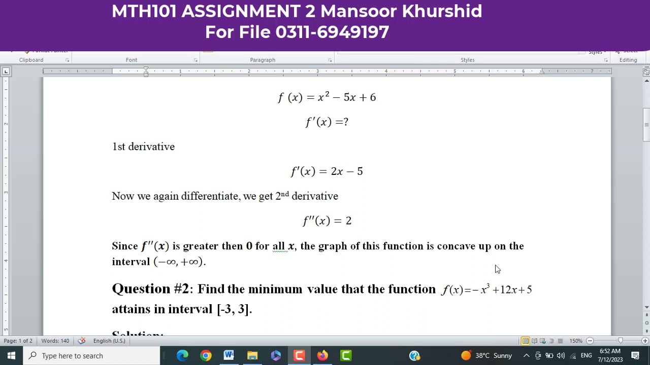 MTH101 Assignment 2 2023 Section IN charge Mansoor Khurshid by Waqar Institute