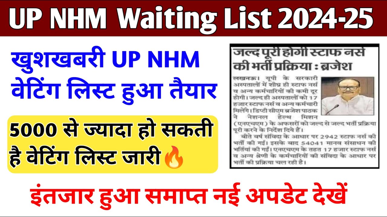 UP NHM Waiting List 2024-25 | यूपी एनएचएम वेटिंग लिस्ट जारी इस दिन होगी | वेटिंग वाले जरूर दखें
