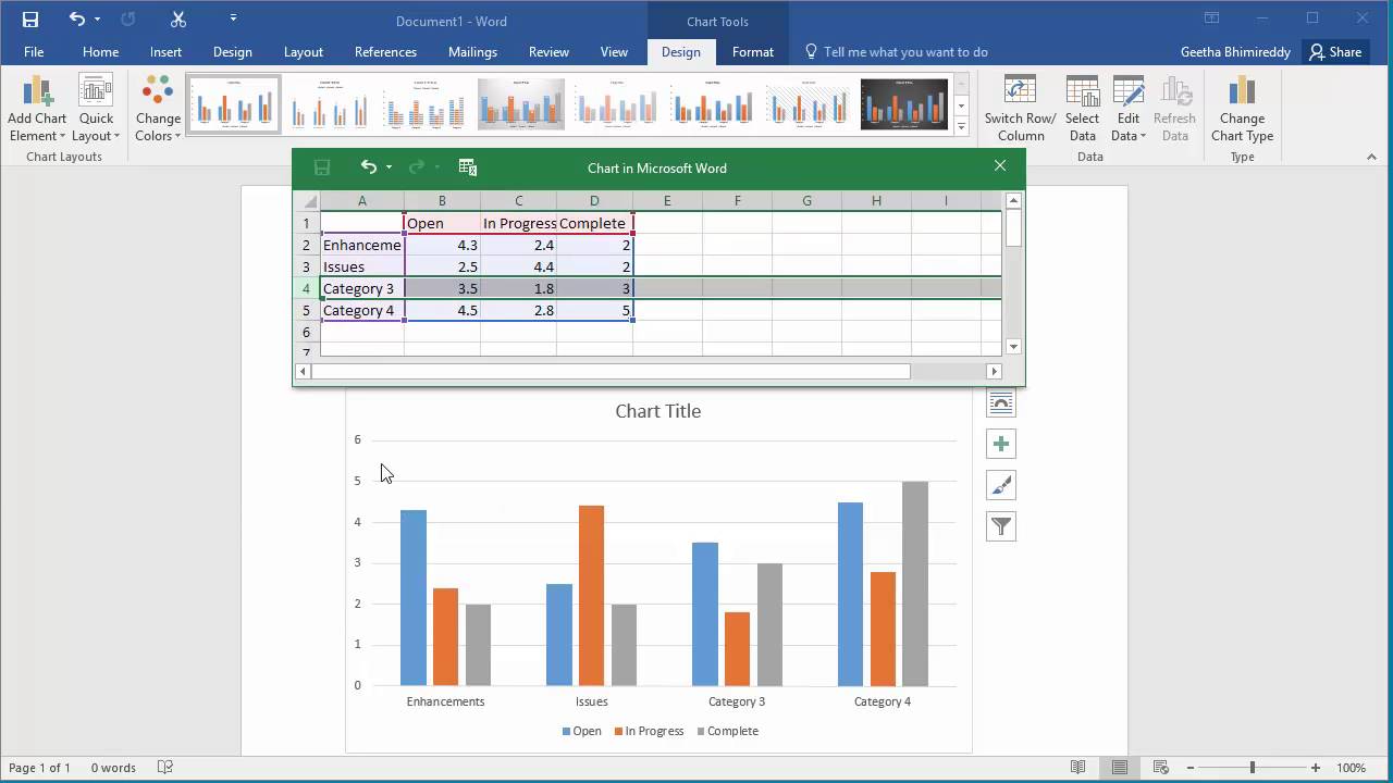 How to Insert a Chart into a document in Word 2016