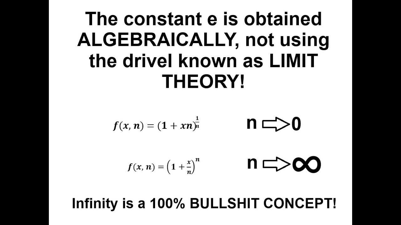 The constant e is obtained ALGEBRAICALLY, not using the drivel known as LIMIT THEORY!