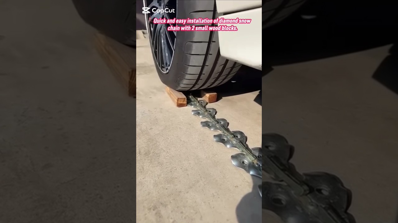 Easiest Snow Chain Install! Diamond Chain Installation with 2 Wood Blocks #snowfall #car #automobile