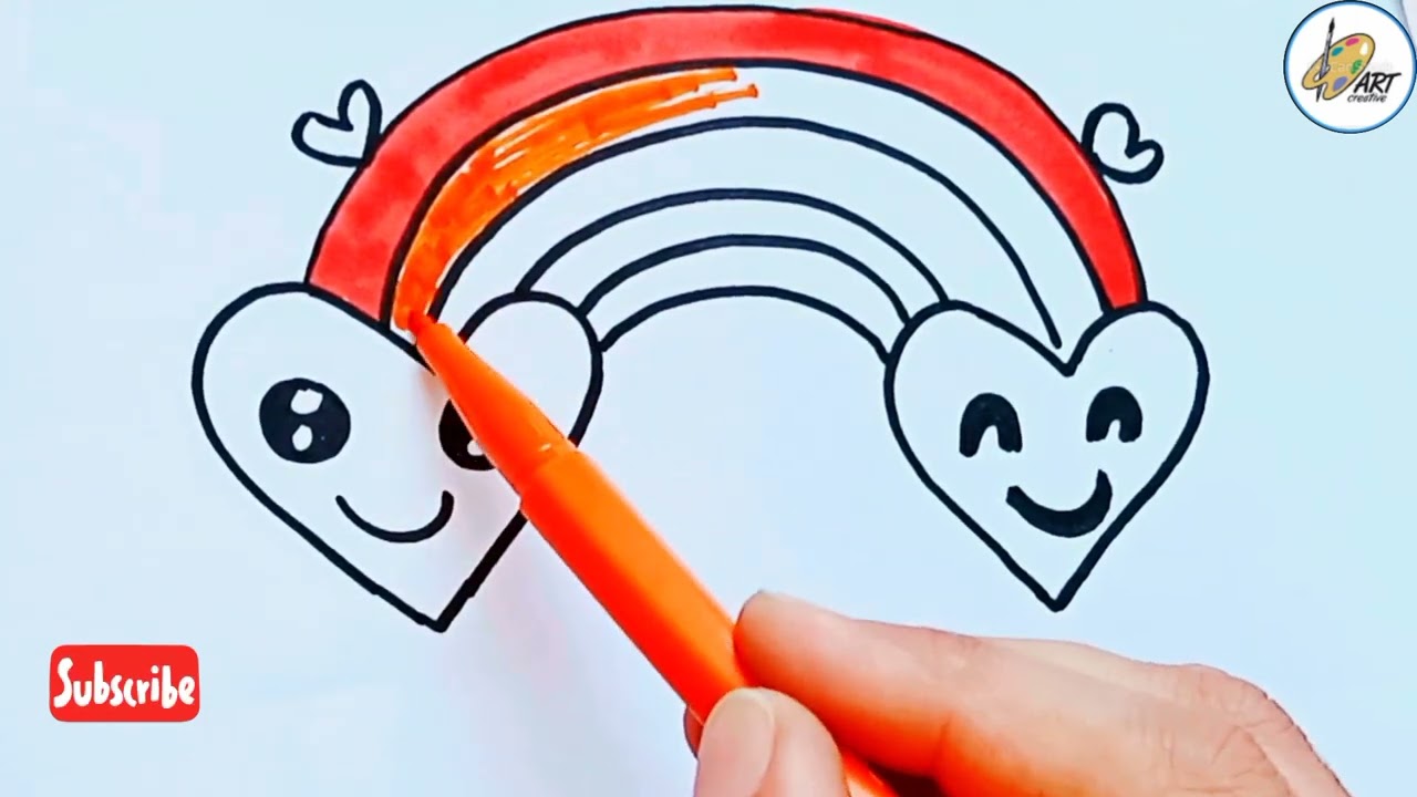 How to draw a rainbow and cloud drawing || Cute rainbow drawing || Step by step rainbow drawing ||