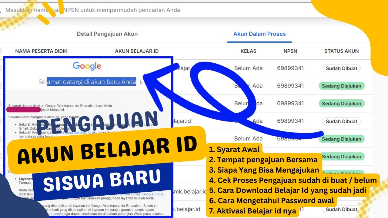 CARA MENGAJUKAN AKUN BELAJAR ID UNTUK SISWA BARU SAMPAI AKTIVASI