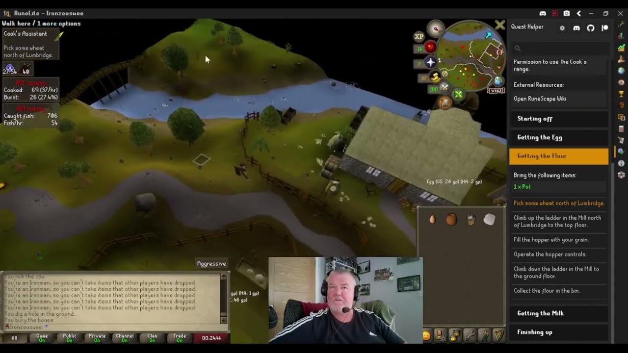 OSRS Cook's Assistant guide/tutorial, chilled day 2 Hardcore Ironman (HCIM) questing