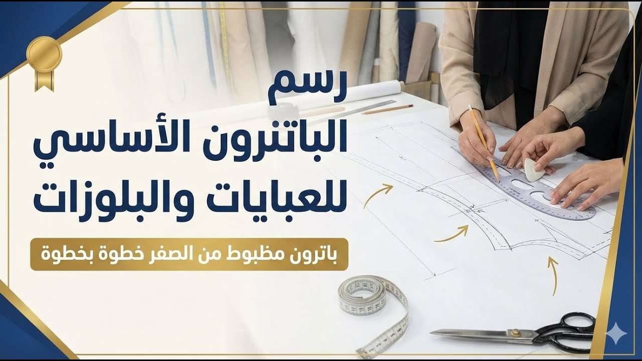 رسم الباترون الأساسي لتفصيل العبايات والبلوزات  باترون مظبوط من الصفر خطوة بخطوة