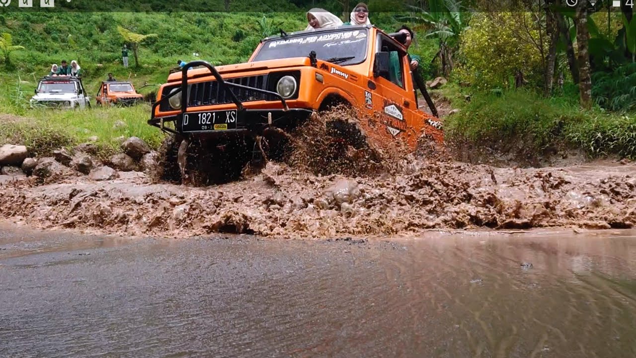 JEEP OFFROAD Wisata Kemuning track LUMPUR jalur SUNGAI  SERU dan MENDEBARKAN