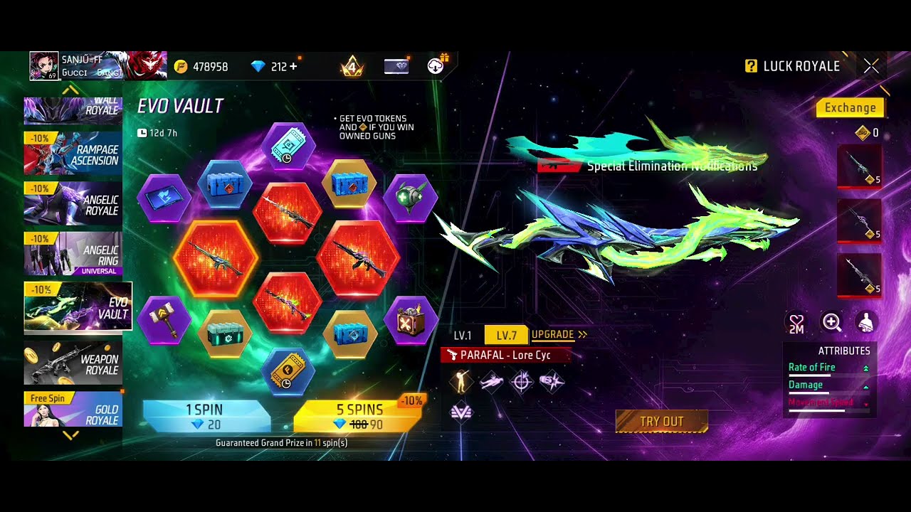 Wasting diamonds in Evo vault #freefire #youtube 