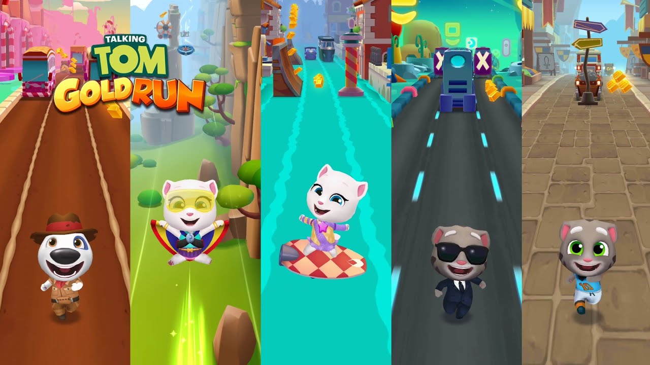 Talking Tom Gold Run Candyland vs Flying vs Venice Canals vs Wacky Planet vs Medieval Gameplay
