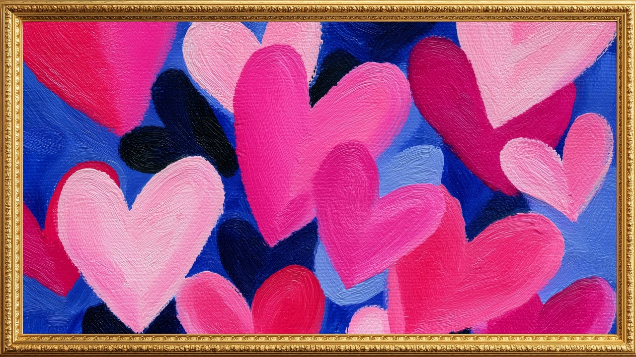 Valentine Hearts of Love | Vintage Gold Frame | 4K TV Art Screensaver