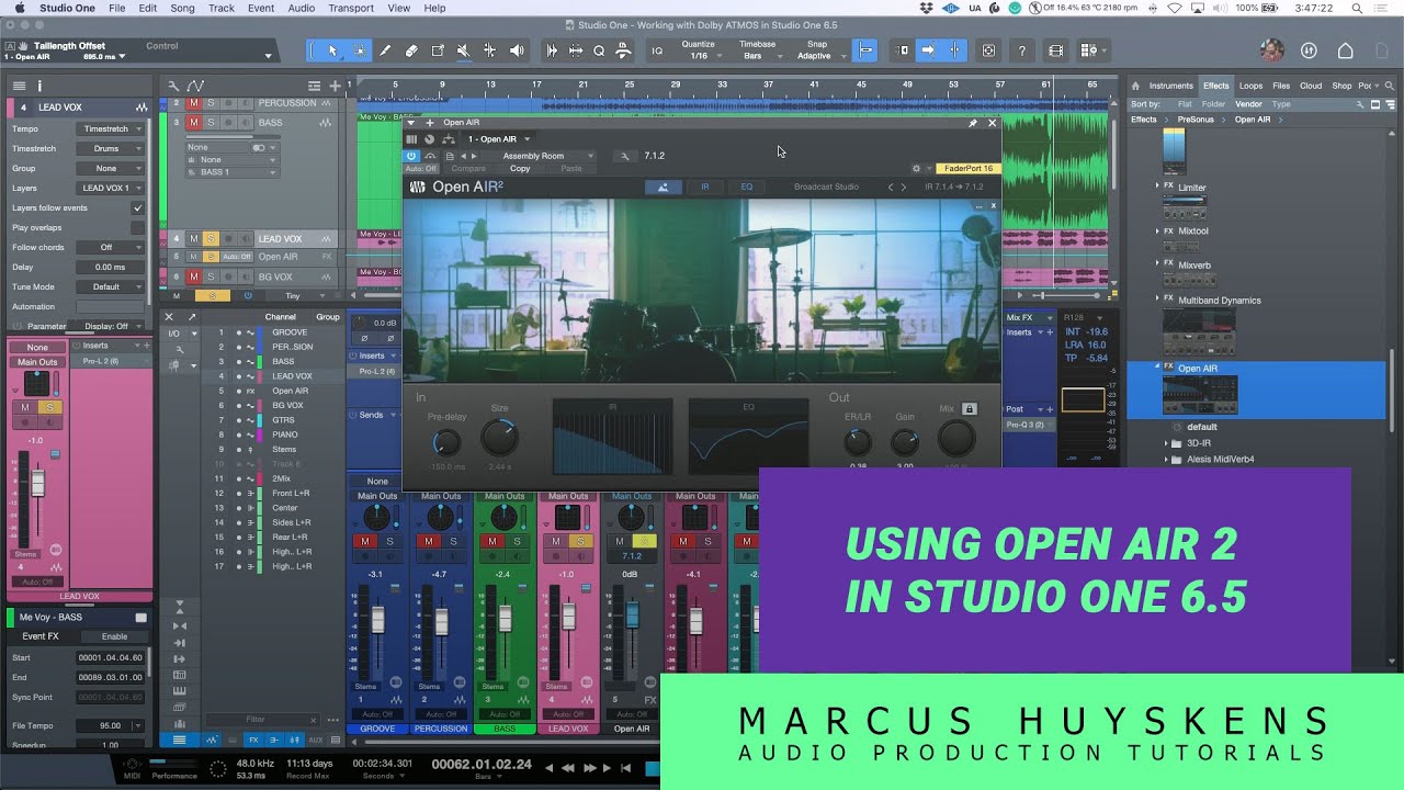 Working with 3D IR's with Open AIR2 in Studio One 6.5