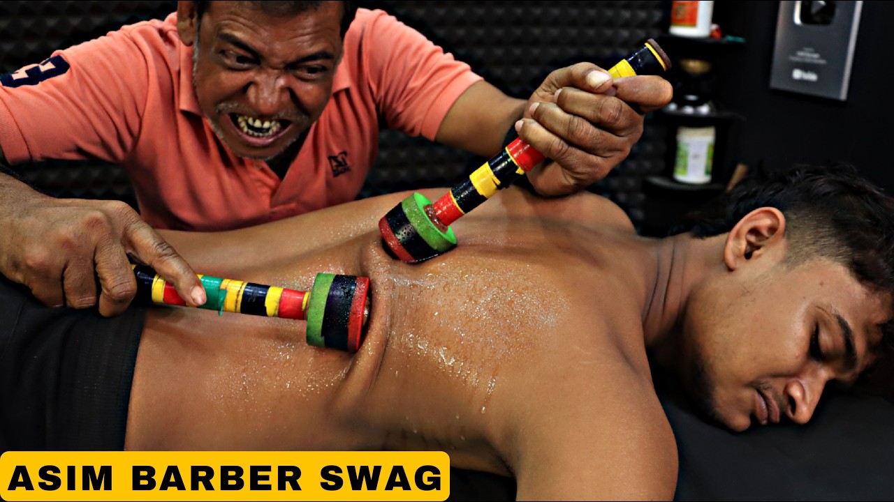 Body Massage by Drumsticks | Head Massage & Neck Cracking | Hair Cracking by Asim Barber | ASMR
