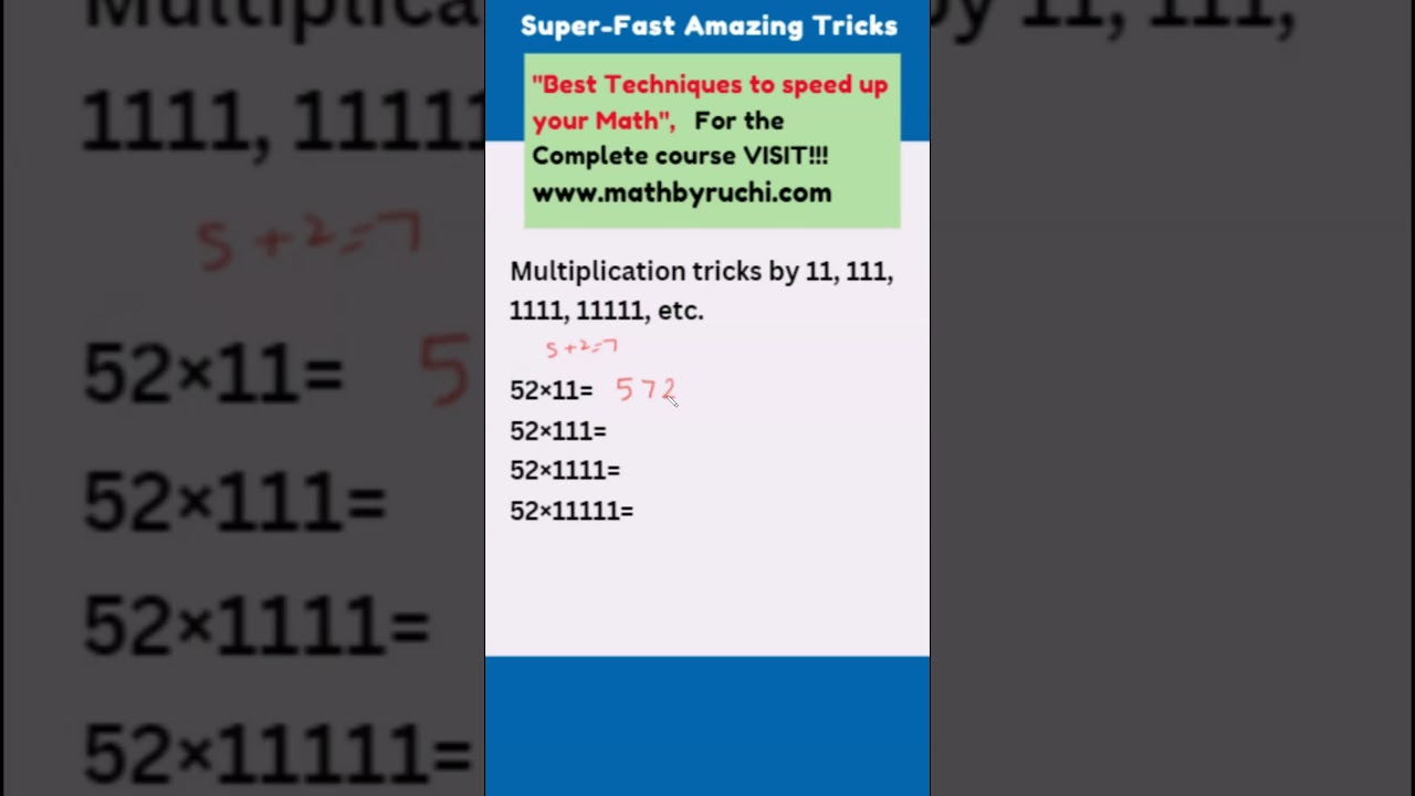 Multiplication tricks by series of 1&rsquo;s| Multiplication tricks by Vedic Maths |Ruchi Chhabra|62