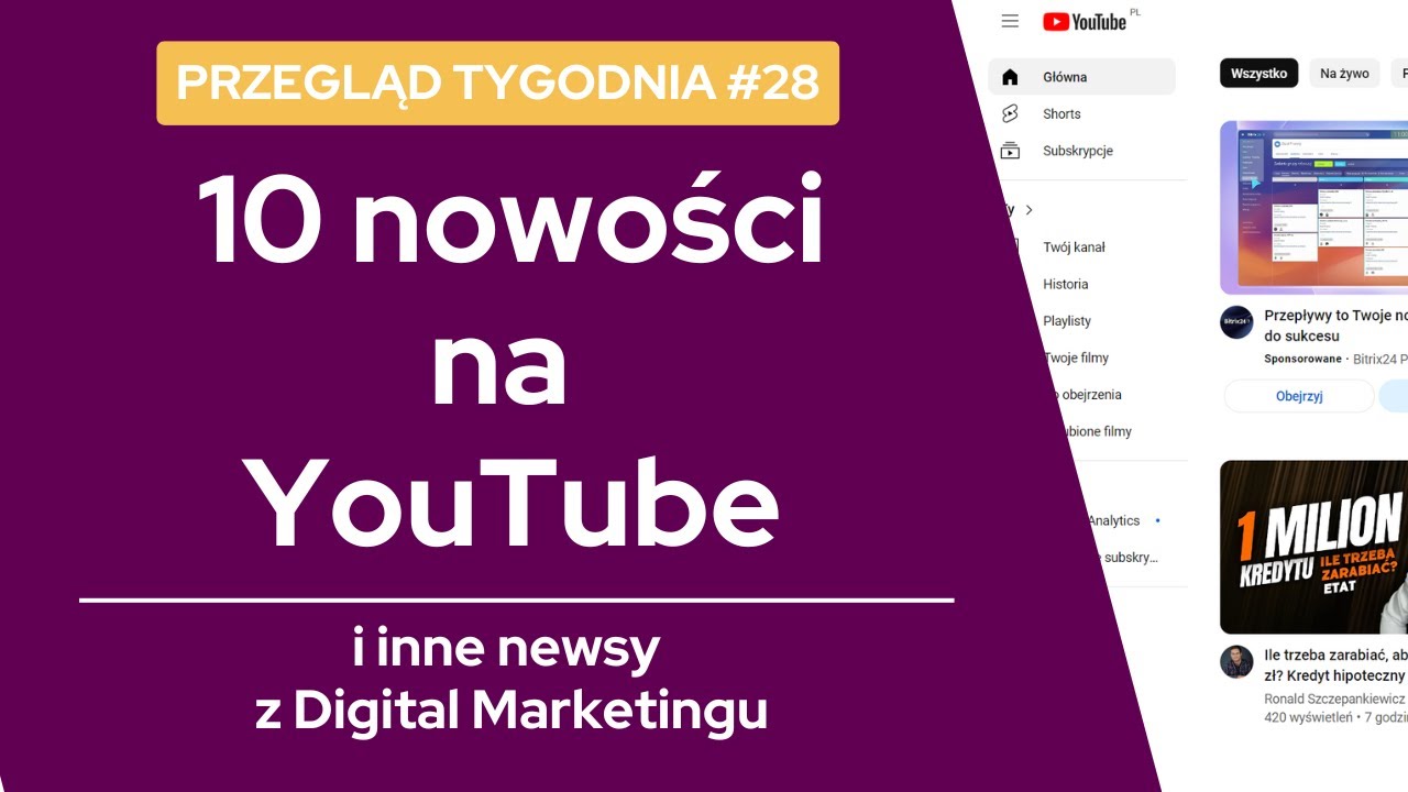 #28 Nowości na YouTube | Nowy widok Zakupów Google | Raport influencer marketingu | Jak zasilić AI?