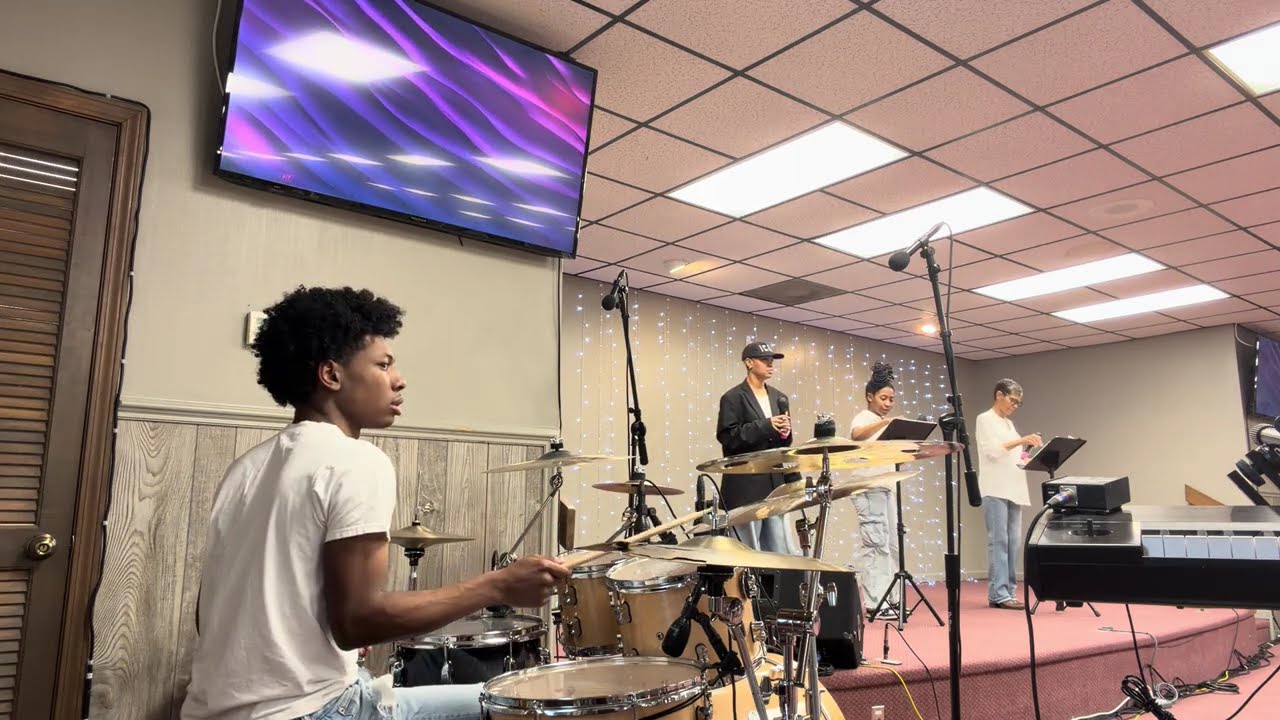 Playing drums at church...