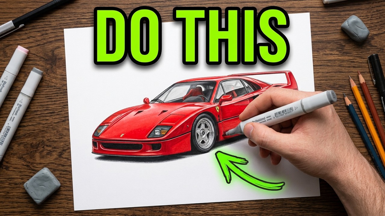 Drawing Ferrari F40 — Timelapse Supercar Art